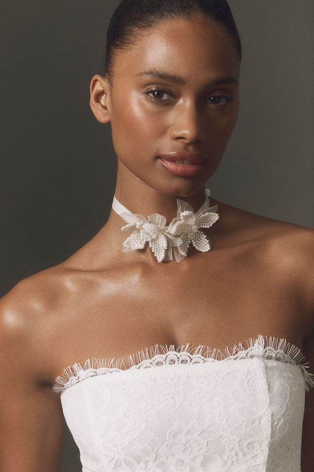Pearled Orchid Ribbon Wrap Choker #2