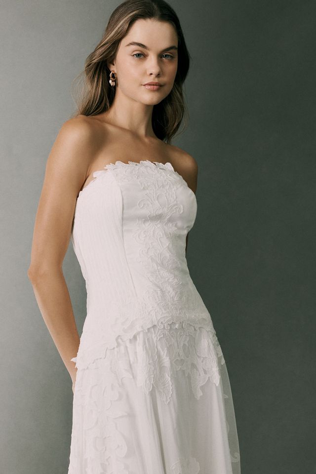 BHLDN Strapless Lace High-Low Maxi Dress #1