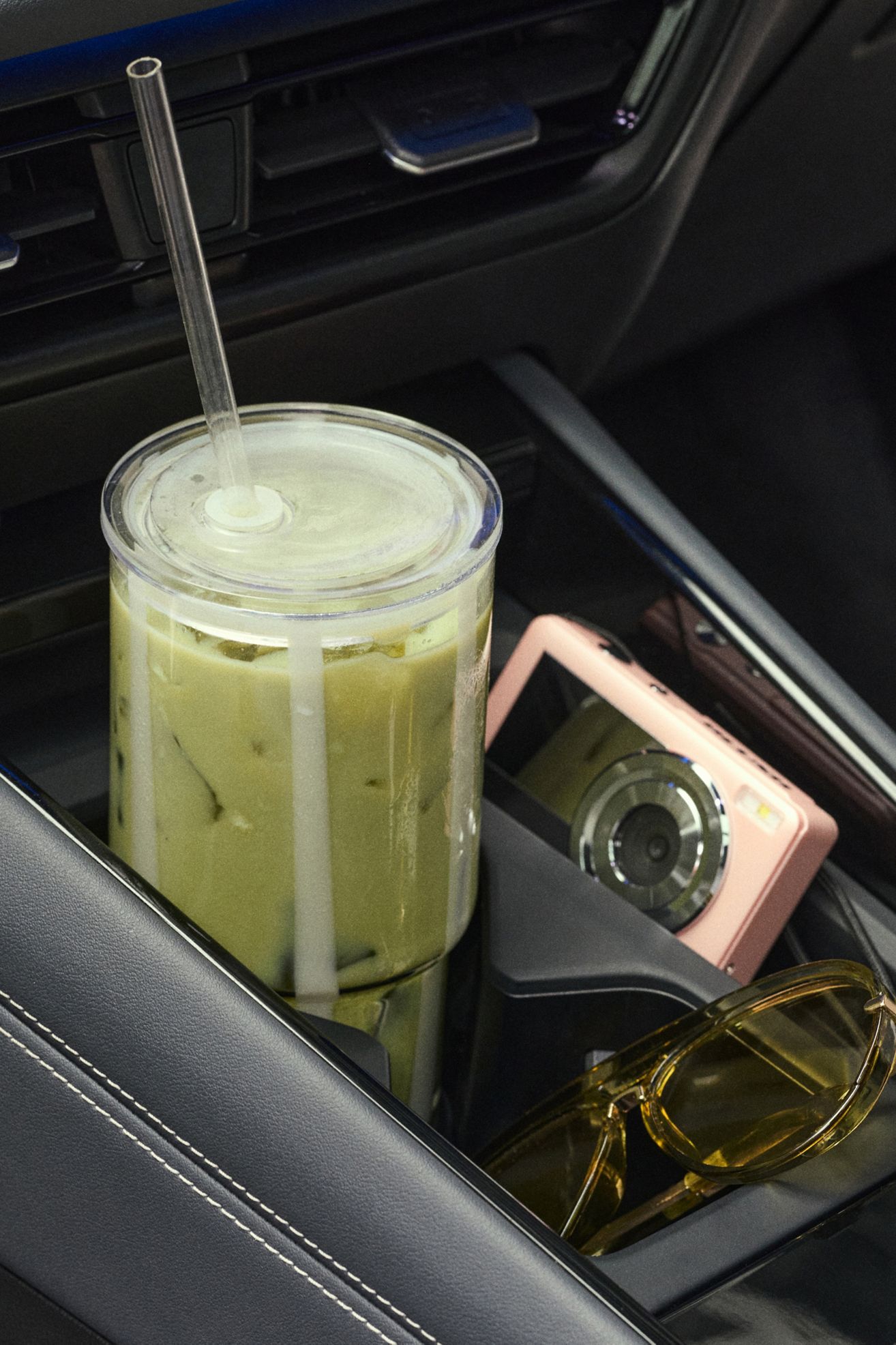 The Ribbon Stripe Glass Tumbler with Lid - Clear & White, One Size