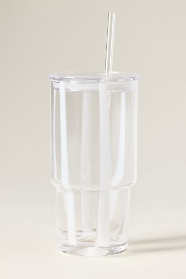 The Ribbon Stripe Glass Tumbler with Lid #1