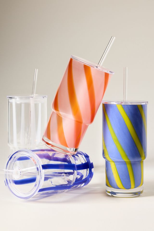 The Ribbon Stripe Glass Tumbler with Lid #3