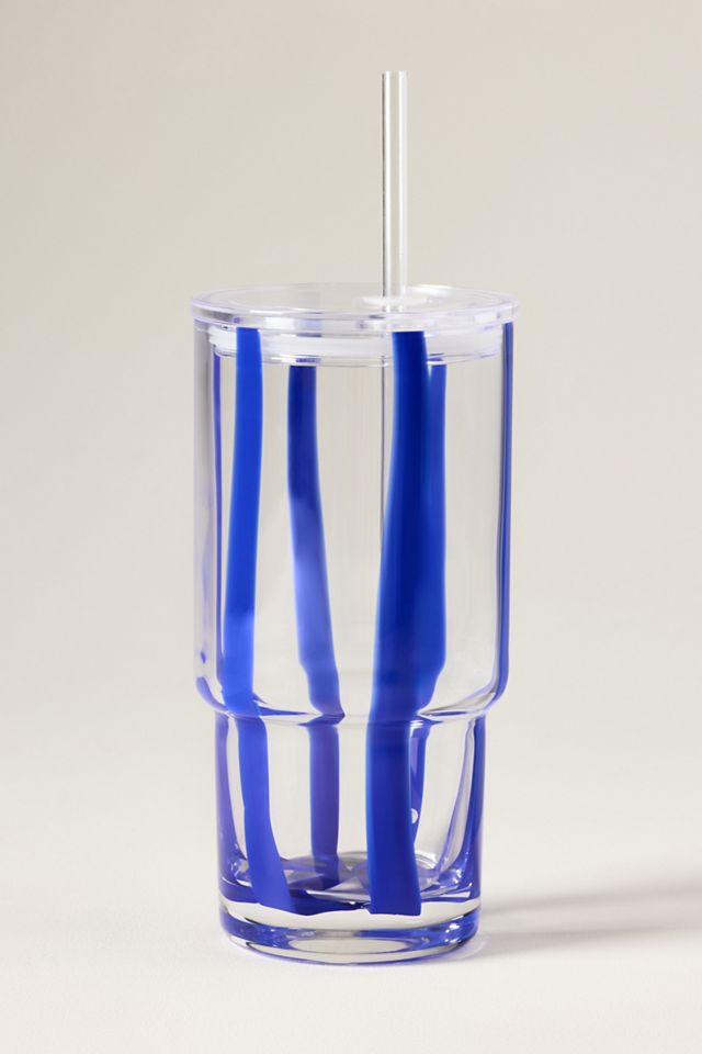 The Ribbon Stripe Glass Tumbler with Lid #1