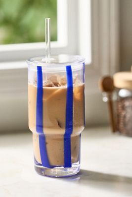 The Ribbon Stripe Glass Tumbler with Lid