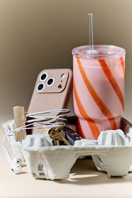 The Ribbon Stripe Glass Tumbler with Lid