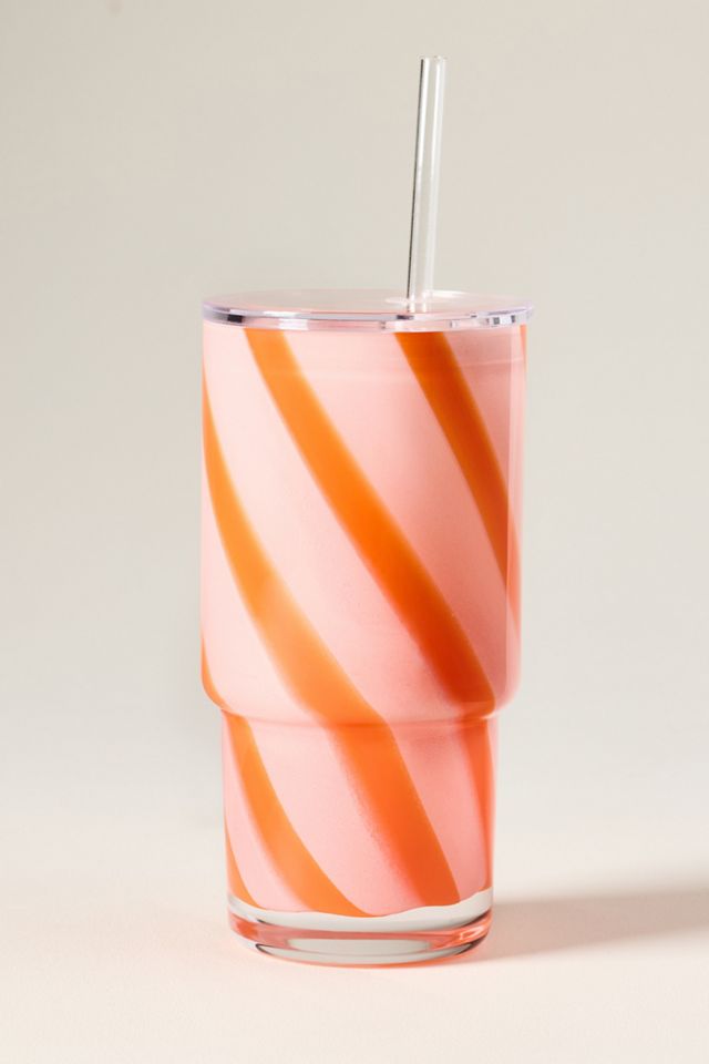 The Ribbon Stripe Glass Tumbler with Lid #2