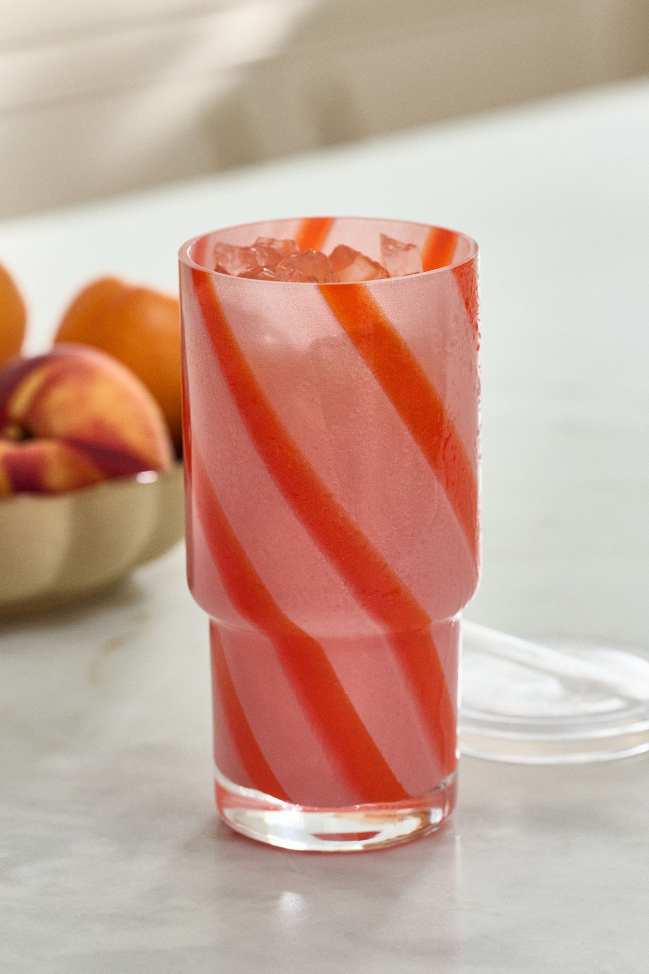 The Ribbon Stripe Glass Tumbler with Lid - Pink & Red, One Size