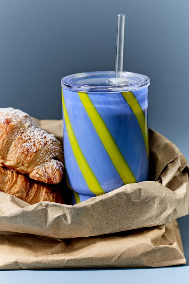The Ribbon Stripe Glass Tumbler with Lid #1