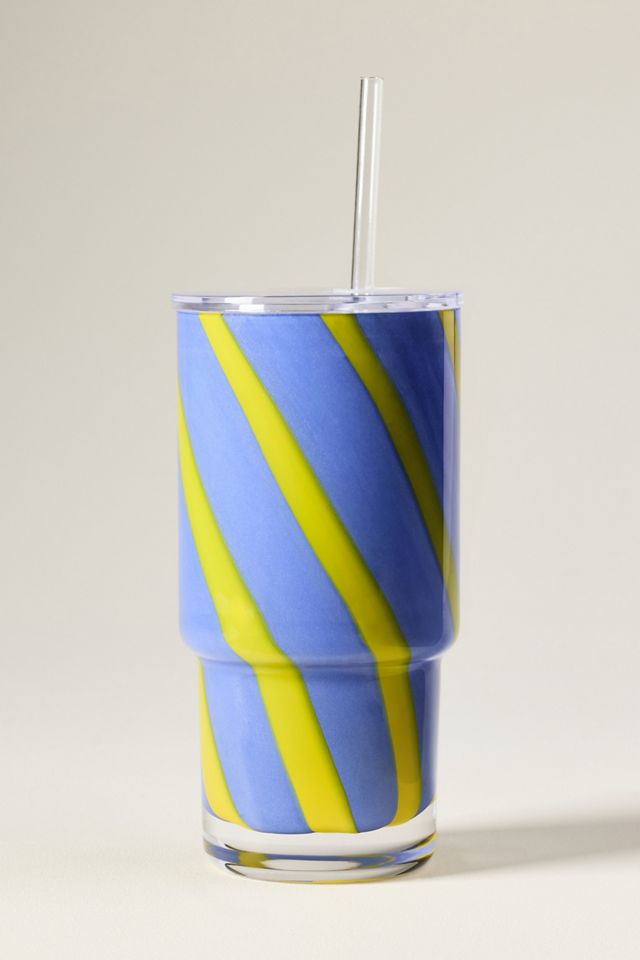 The Ribbon Stripe Glass Tumbler with Lid #1