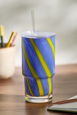 The Ribbon Stripe Glass Tumbler with Lid