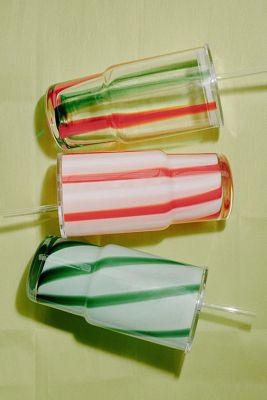 The Ribbon Stripe Glass Tumbler with Lid