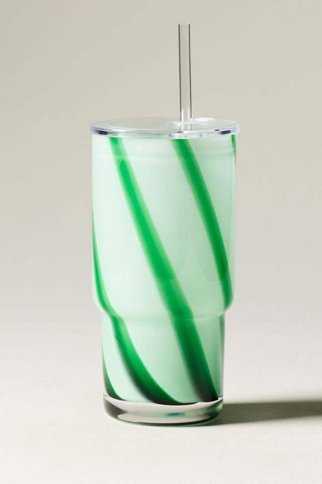 The Ribbon Stripe Glass Tumbler with Lid #1