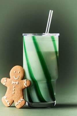 The Ribbon Stripe Glass Tumbler with Lid
