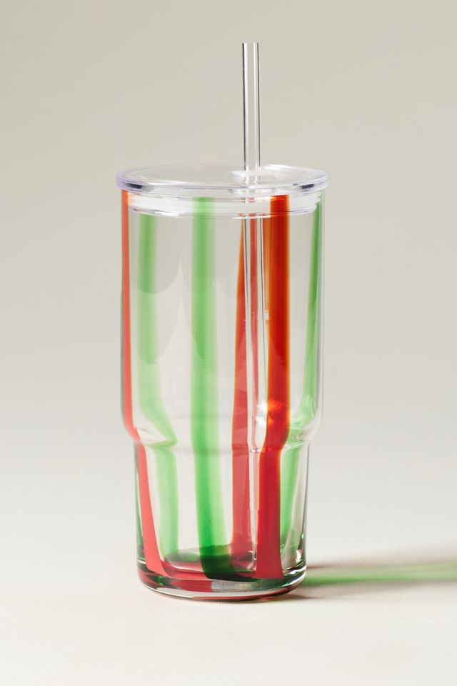 The Ribbon Stripe Glass Tumbler with Lid #1