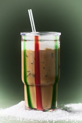 The Ribbon Stripe Glass Tumbler with Lid