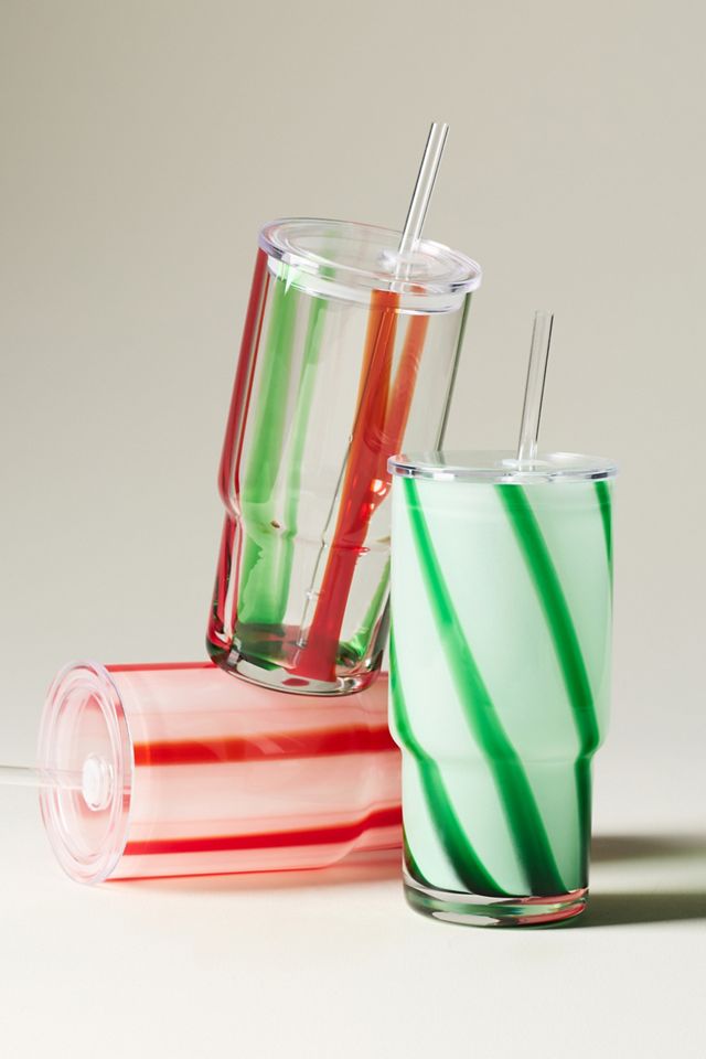 The Ribbon Stripe Glass Tumbler with Lid #2