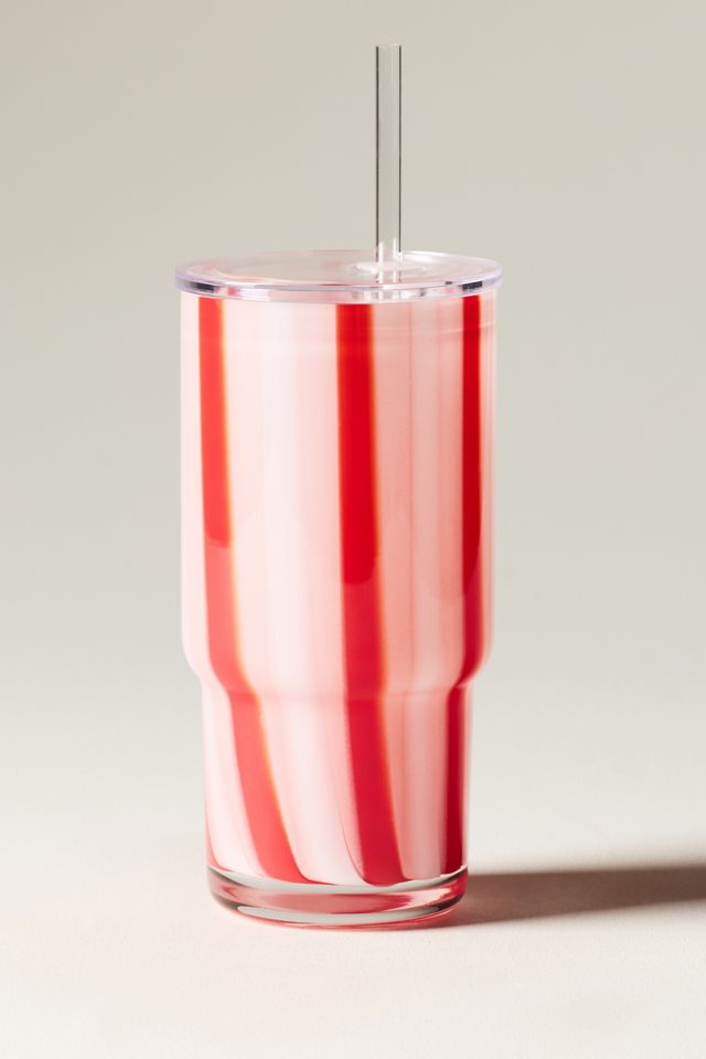The Ribbon Stripe Glass Tumbler with Lid #1