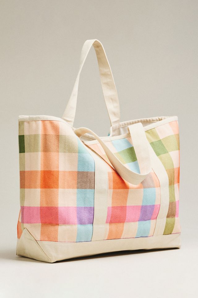 Sunshine Tienda Rainbow Plaid Canvas Tote #1