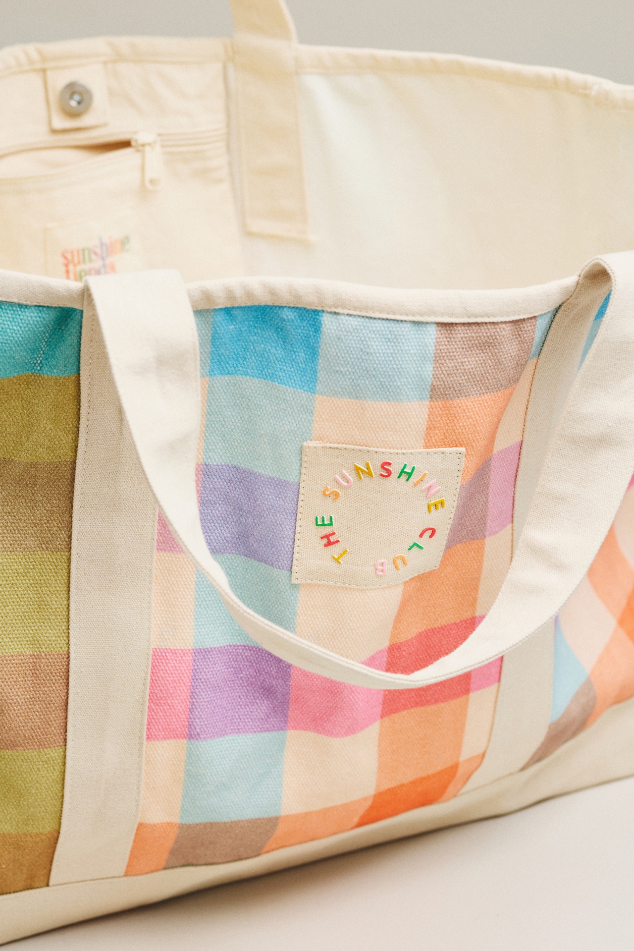 Sunshine Tienda Rainbow Plaid Canvas Tote