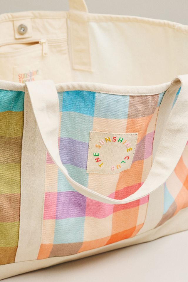Sunshine Tienda Rainbow Plaid Canvas Tote #2