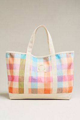 Sunshine Tienda Rainbow Plaid Canvas Tote