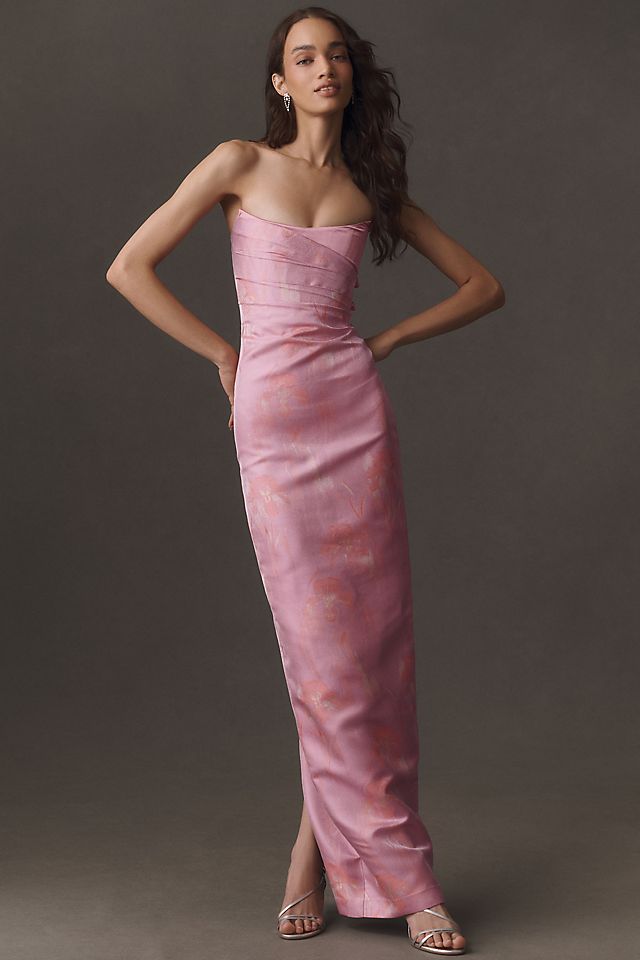 sau lee dresses Sofia Dress by Sau Lee inspired silhouette crafted from satin Sylvie Mandarin Collar Ruffle Sleeve