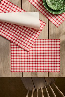 Red Gingham Paper Placemats, Set of 18