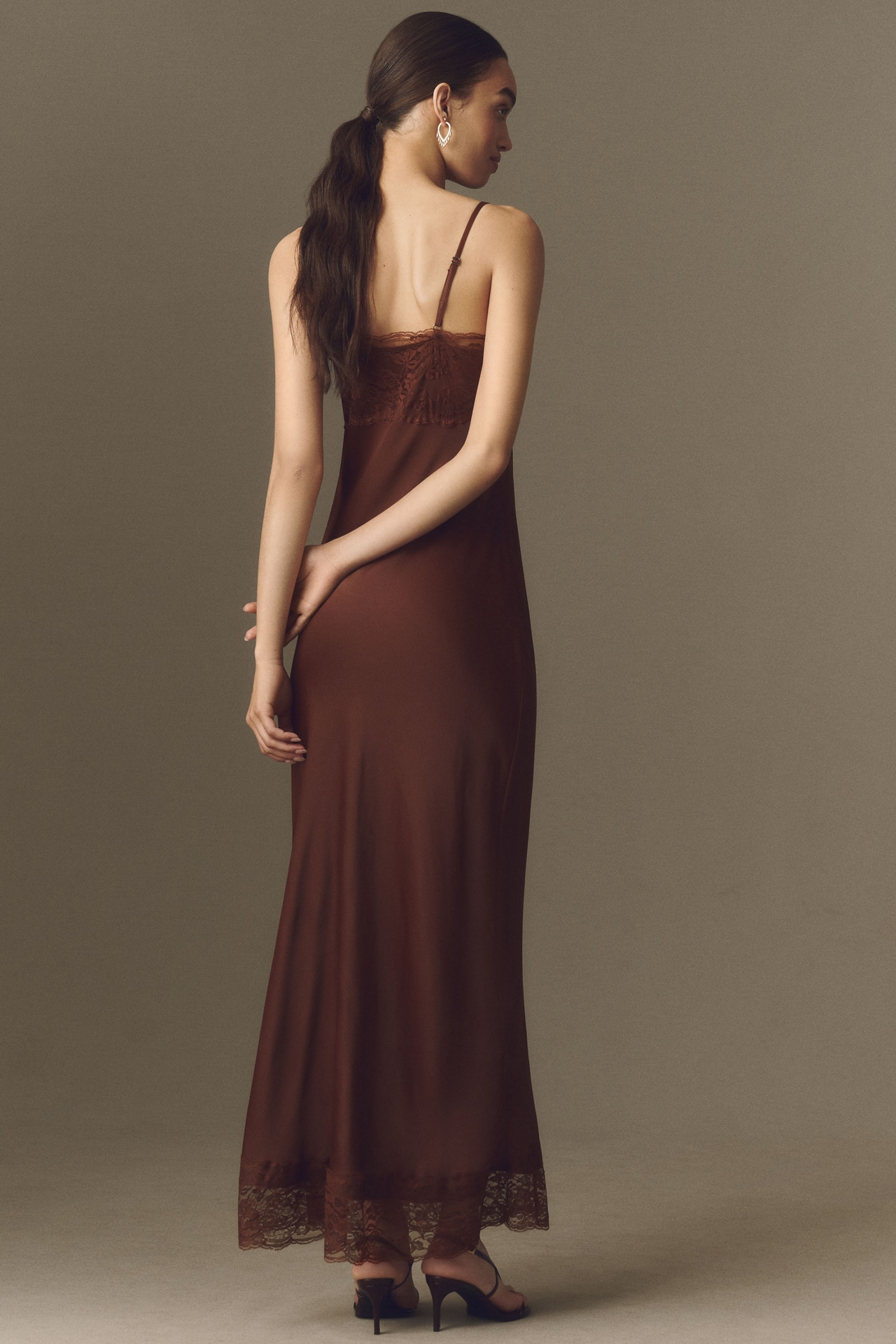 BHLDN Lace Satin Slip Maxi Dress