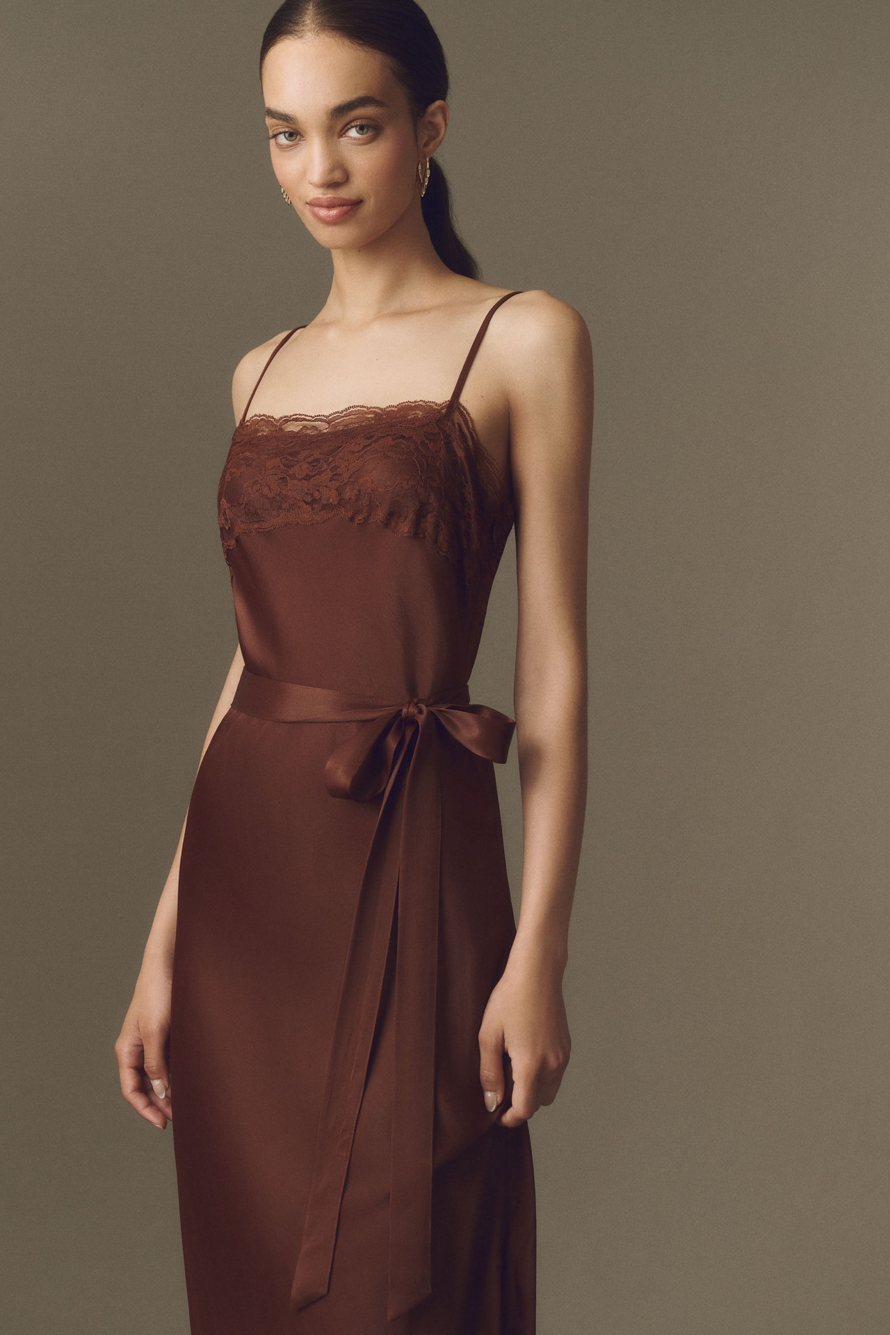 BHLDN Lace Satin Slip Maxi Dress