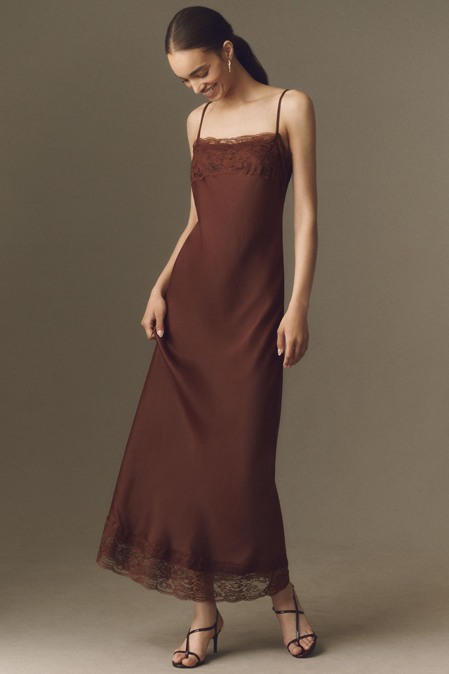 BHLDN Lace Satin Slip Maxi Dress
