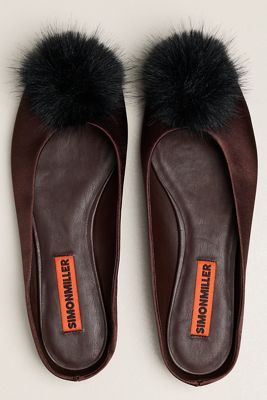 SIMONMILLER Pom Pom Riad Satin Ballet Mule Flats