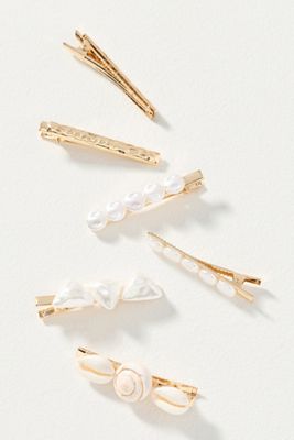 Pearl and Shell Hair Clips, Set of 6