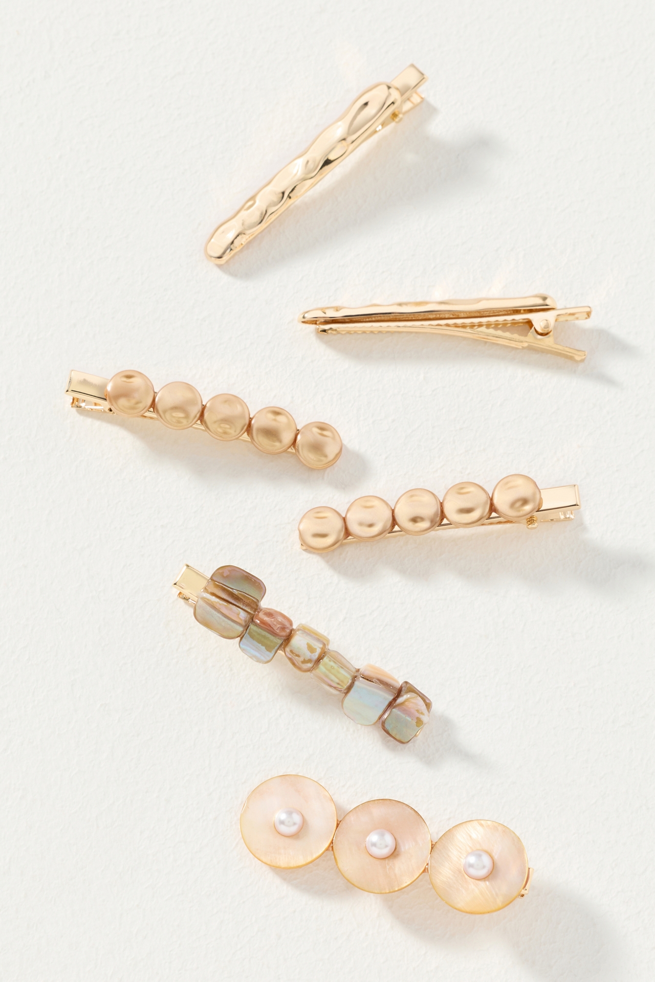 Pearl and Shell Hair Clips, Set of 6