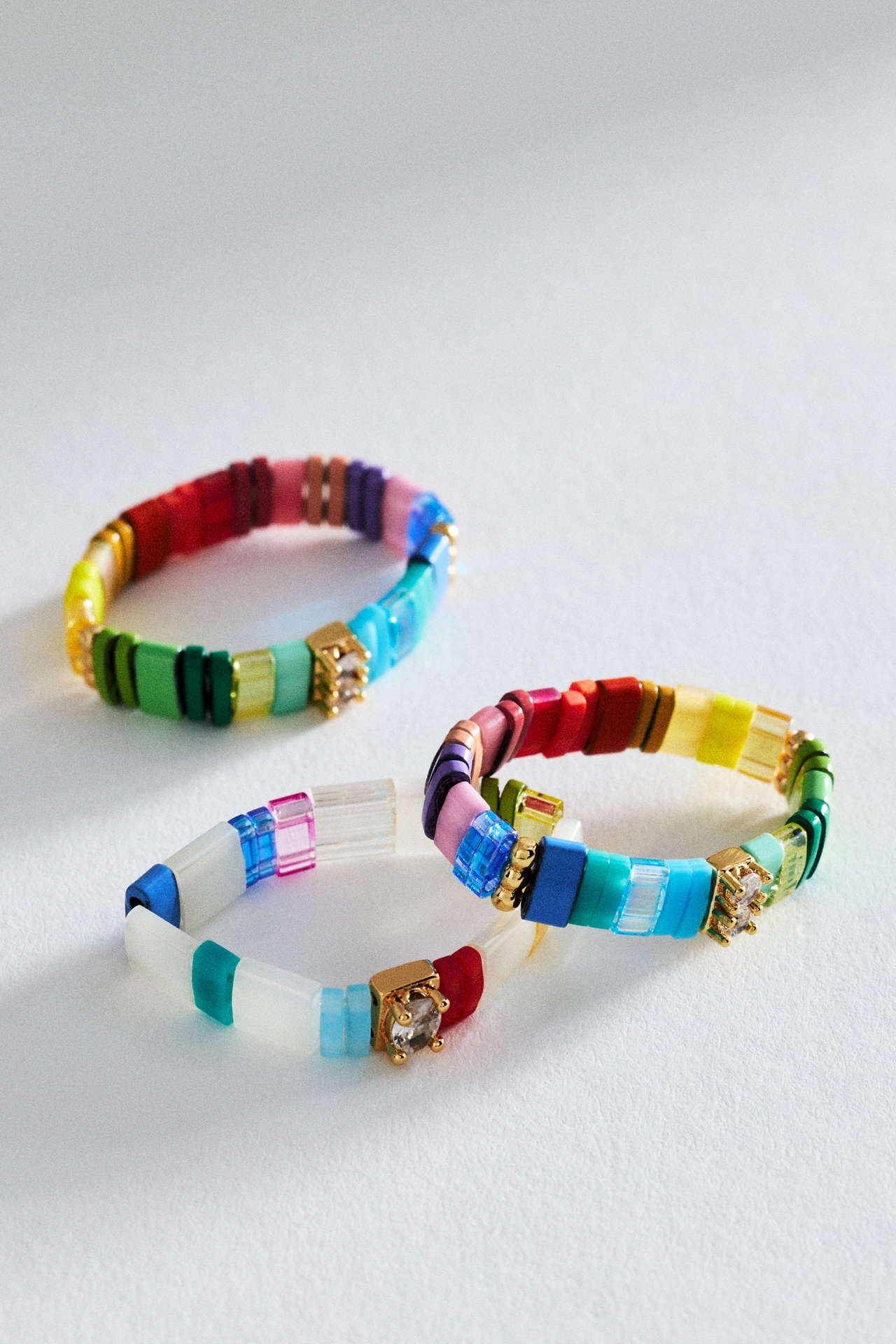 Beaded Chicklet Rings, Set of 3