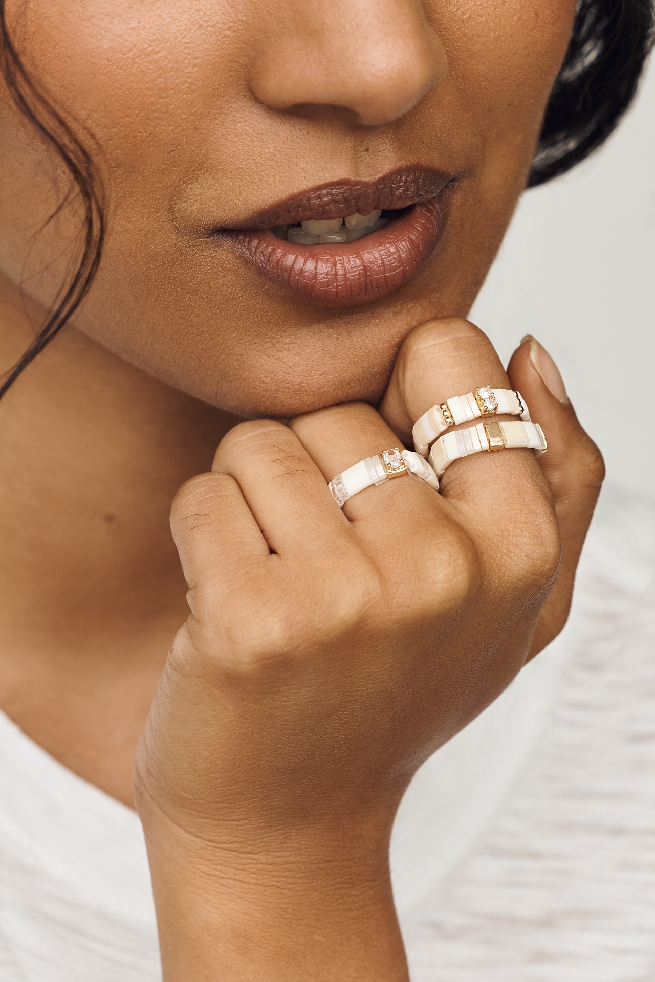 Beaded Chicklet Rings, Set of 3