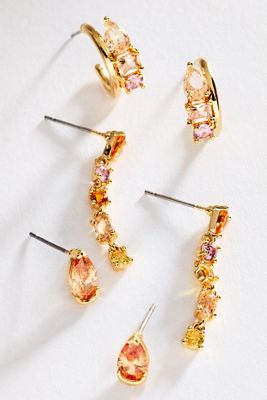 Mixed Stone Hoop and Huggie Earrings, Set of 3