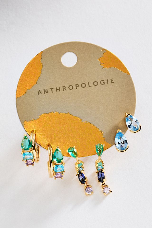 Mixed Stone Hoop and Huggie Earrings, Set of 3 #1