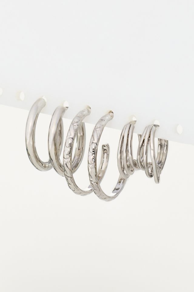 Textured Hoop Earrings, Set of 3 #2