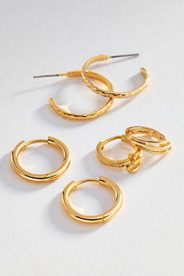 By Anthropologie Women's Gold Textured Hoop Earrings, Set Of 3