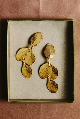Kenneth Jay Lane Golden Leaf Drop Earrings