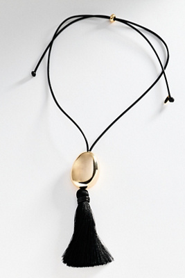 By Anthropologie Women's Black Tassel Pendant Necklace