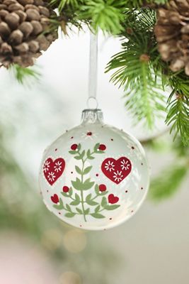Folk Hearts + Flowers Glass Globe Ornament