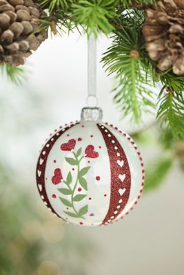 Folk Hearts + Flowers Glass Globe Ornament