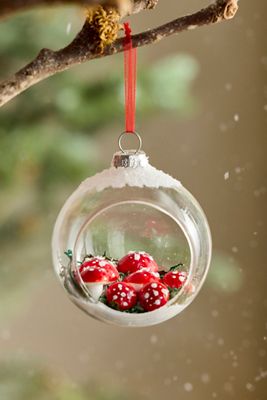 Mushroom Patch Open Glass Globe Ornament