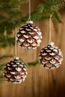 Pinecone Glass Globe Ornaments, Set of 3