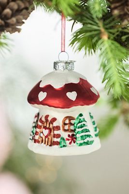 Mushroom Cottage Glass Ornament