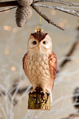 Perching Owl Glass Ornament