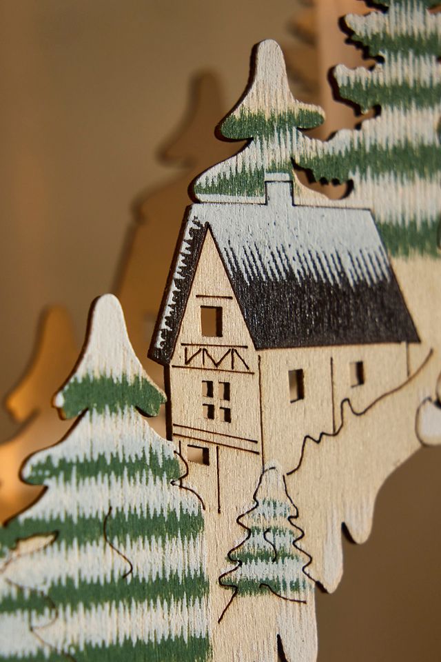Illuminated LED Carved Wooden Christmas Scene #3