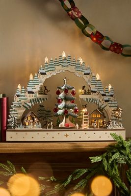 Illuminated LED Carved Wooden Christmas Scene