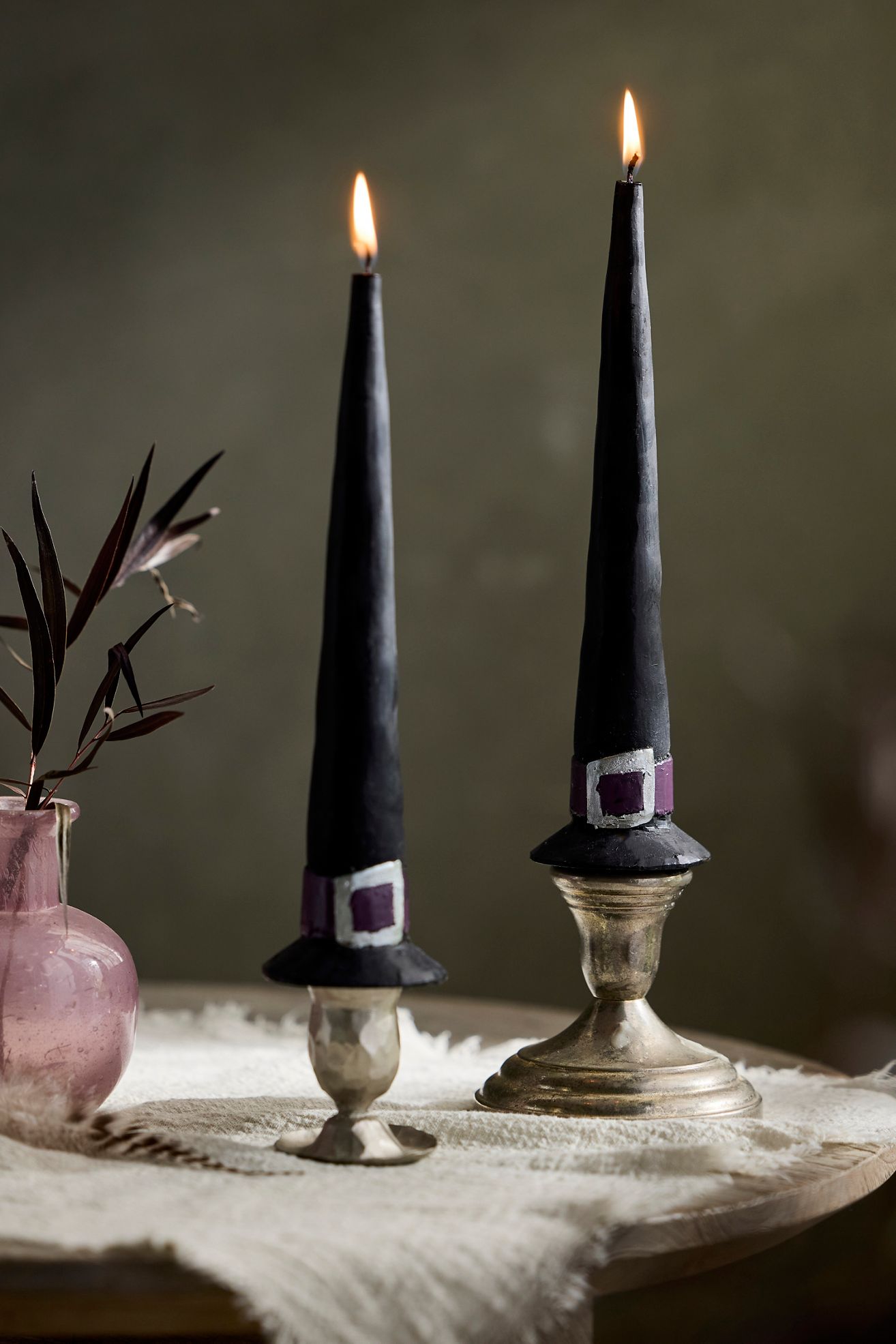 Witch Hat Taper Candles, Set of 2 - Black, S