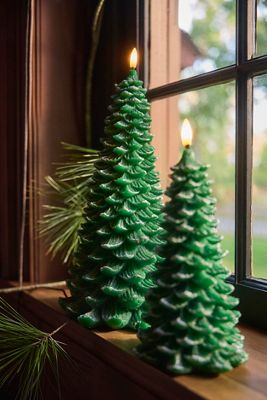 Flameless Snowy Fir Pillar Candle
